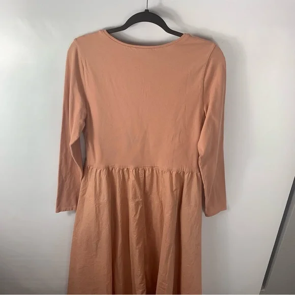 Everlane Peach Long Sleeve Cotton and Elastane Midi Dress with Pockets • Size L - Picture 4 of 7
